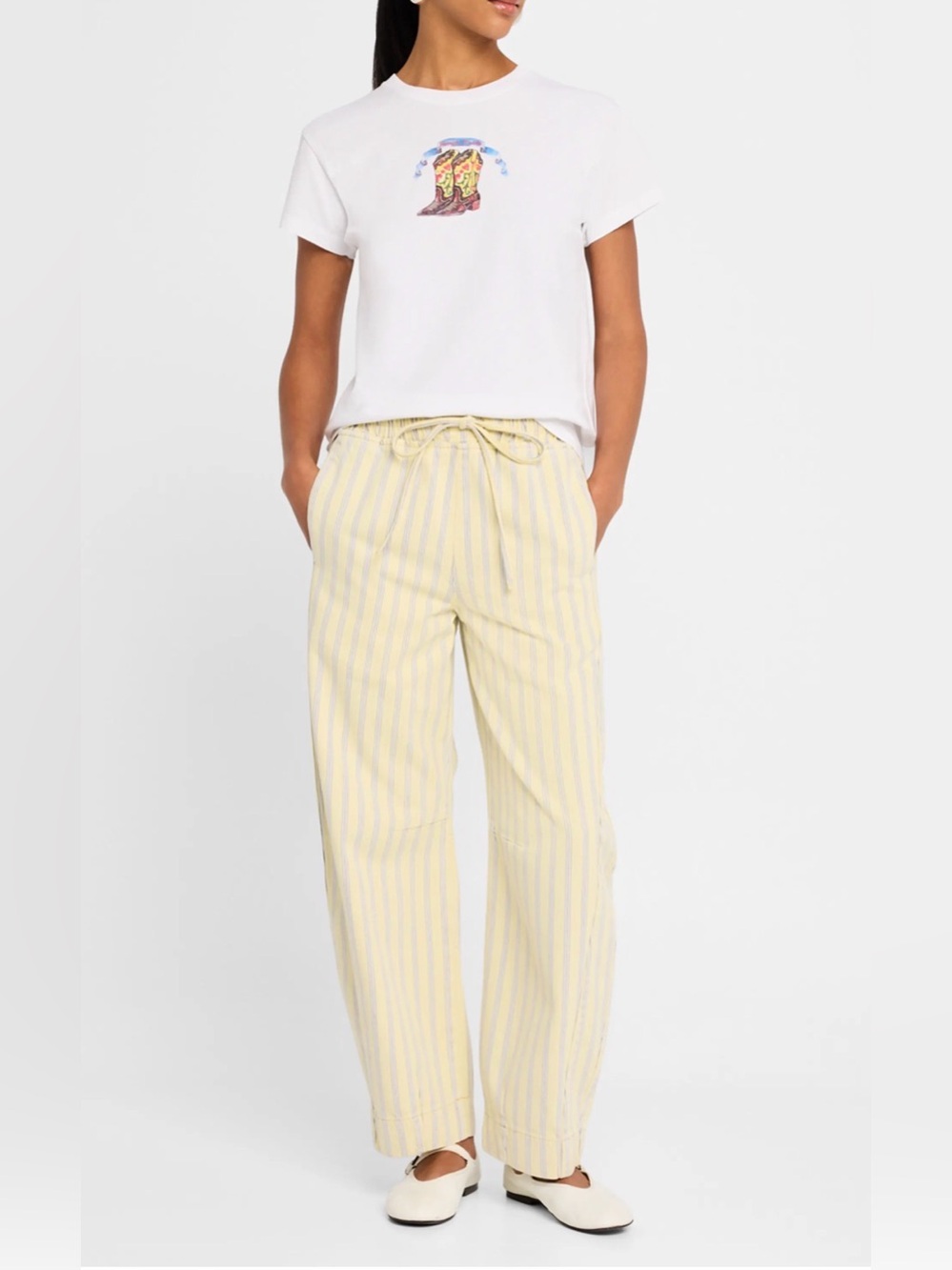Wide Leg Yellow Stripe Drawstring Pants - Unbranded